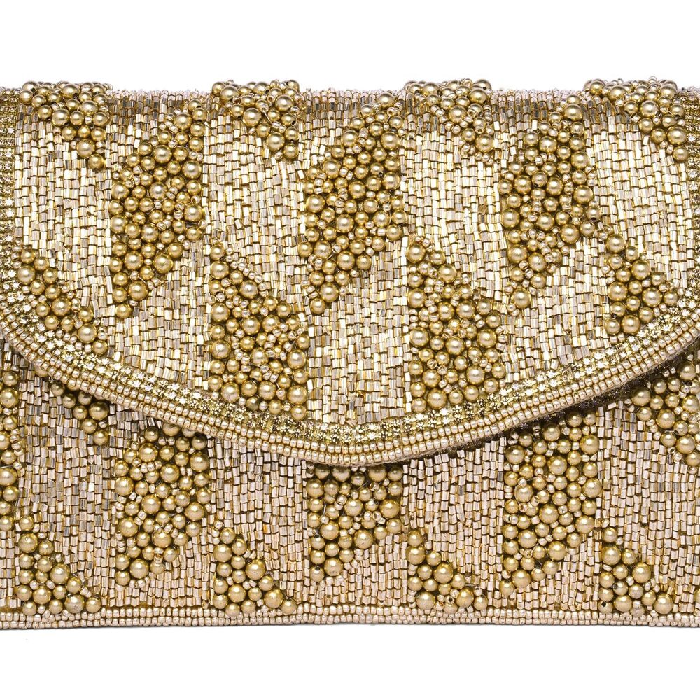 9150 Golden Clutch Purses Handmade Evening Sling Handbag Stylish Bridal - Picture 9 of 9